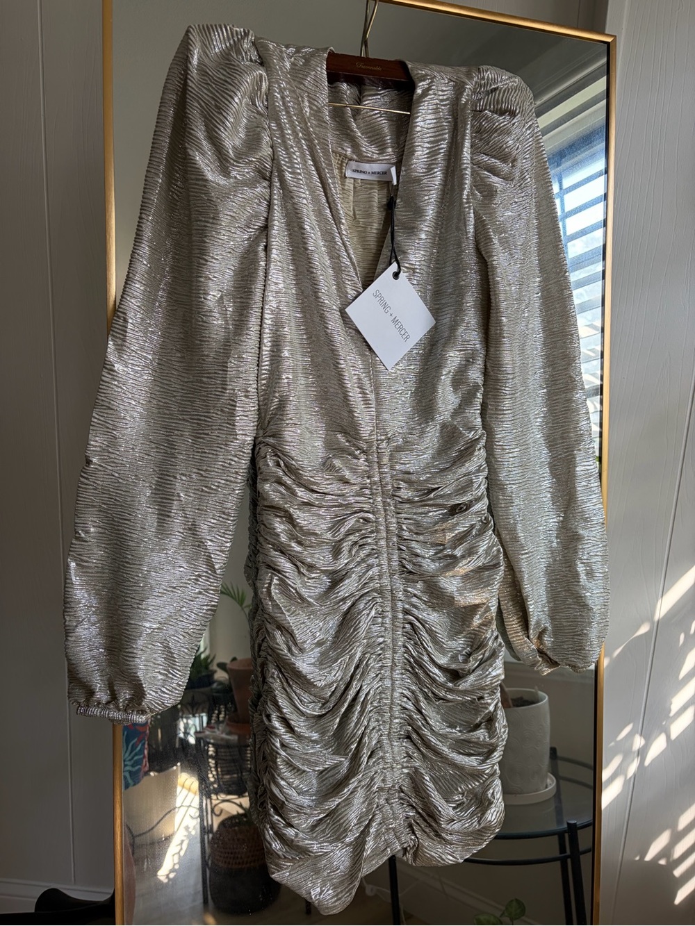 Silver Ruched Long Sleeve Dress by Simon Miller